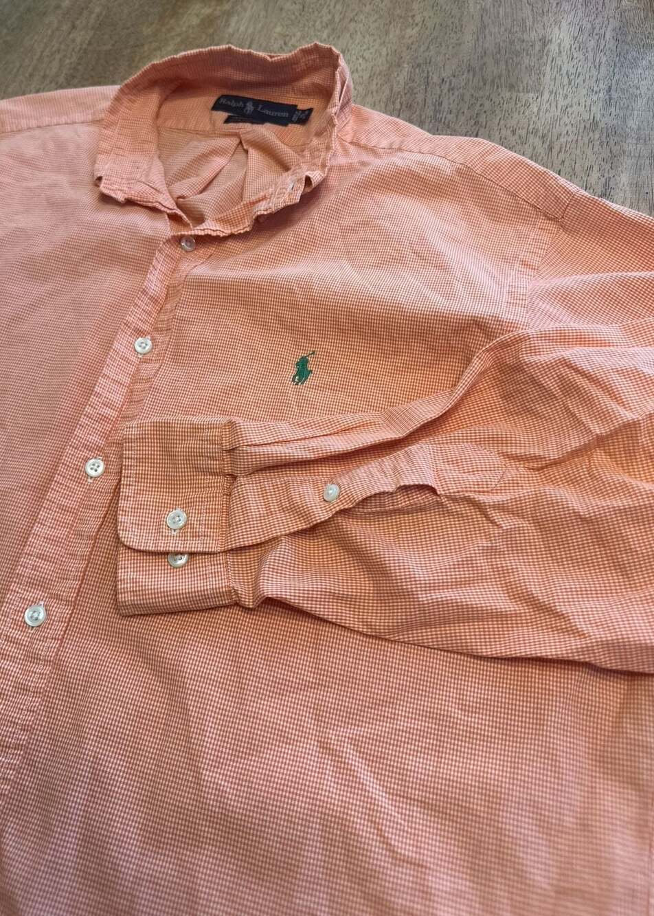 Polo Ralph Lauren XL Non-Iron Orange Gingham Button Down Dress Shirt